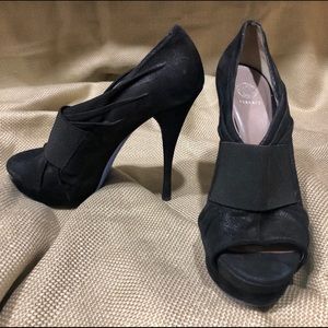 Versace Black Suede Peep-Toe Pumps